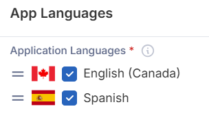 Screenshot showing languages selected under application languages.