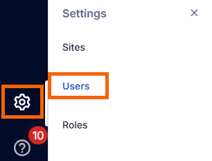 Screenshot showing the settings icon and users option highlighted.