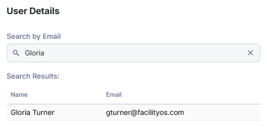 Screenshot showing the search results for a user.