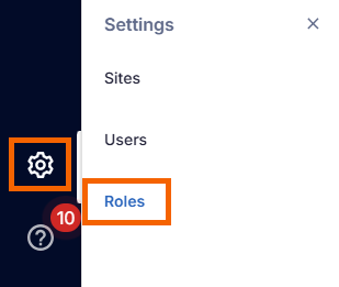 Screenshot showing the settings icon and Roles highlighted.
