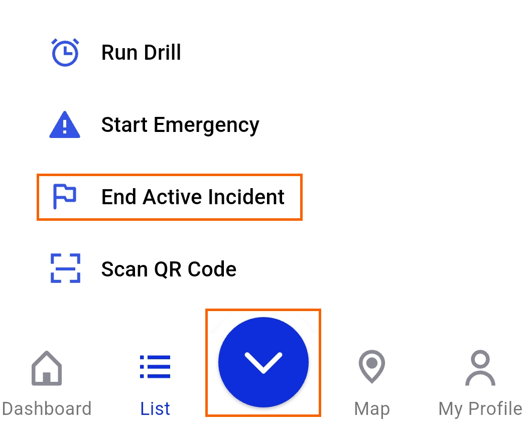 Screenshot showing the End Active Incident option highlighted.
