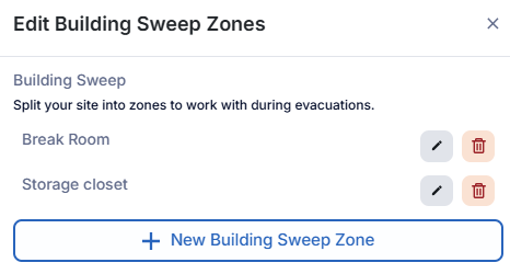 Screenshot of the Edit Building Sweep Zones side panel.