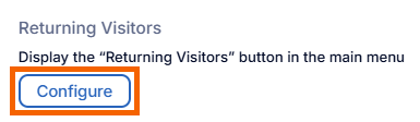 Screenshot showing the configure button highlighted under returning visitors.