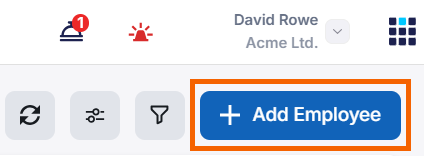 Screenshot showing the add employee button highlighted.