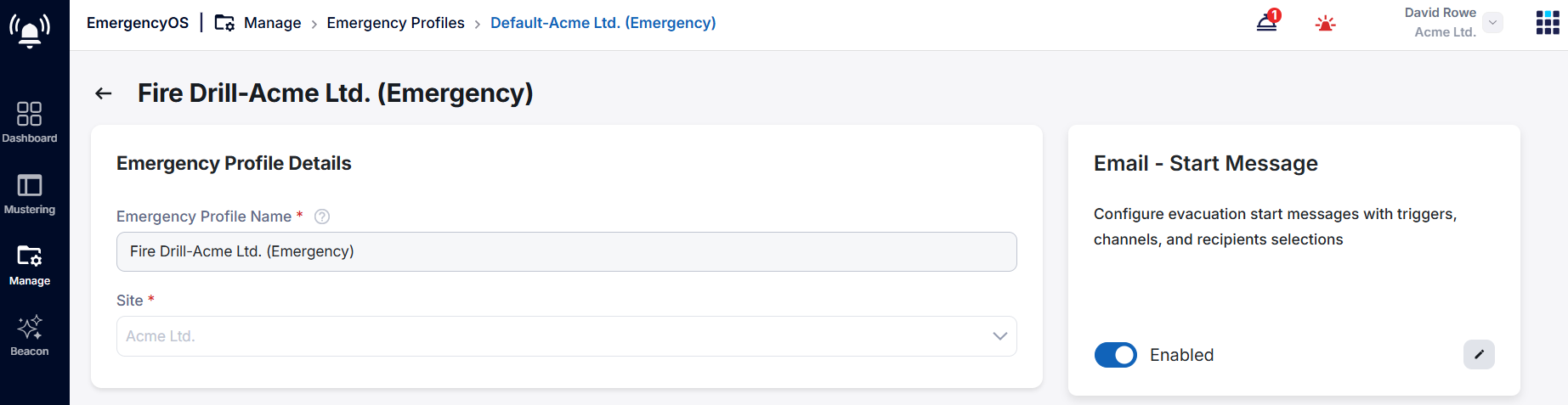 Screenshot showing the edit page for an emergency profile.