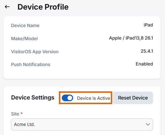 screenshot showing the device is active setting turned on.