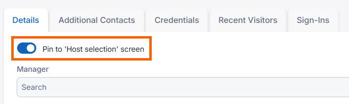 Screenshot showing pin to 'Host selection' screen turned on.